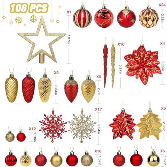 106PCS Christmas Balls Ornaments Set, Colorful Shatterproof Plastic Decorative - Picture 2 of 7
